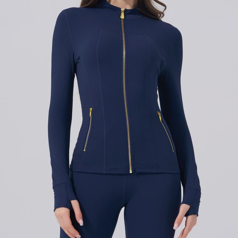【Golden Zipper】【Gardenia Fragrance】Soft Brushed Women'S Sporty Jacket, 25'' Inseam Leggings. Golden Zipper Jacket with Pockets, Yoga Pants, Thumbholes Design, Casual Wear for Women
