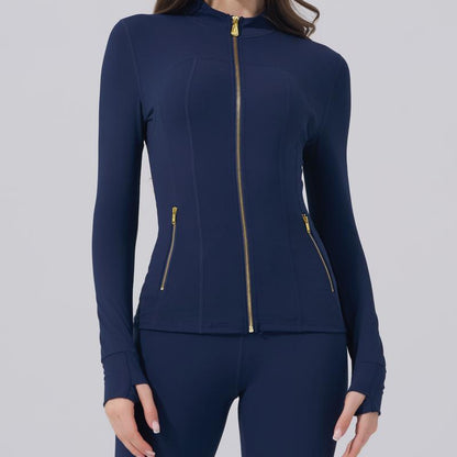 【Golden Zipper】【Gardenia Fragrance】Soft Brushed Women'S Sporty Jacket, 25'' Inseam Leggings. Golden Zipper Jacket with Pockets, Yoga Pants, Thumbholes Design, Casual Wear for Women